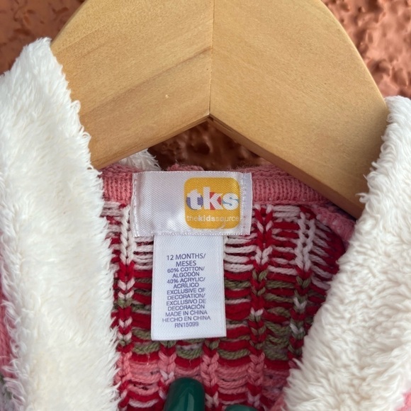 Girls Holiday Design Pink Hearts Zip Up Sweater- 12 months - Picture 5 of 6